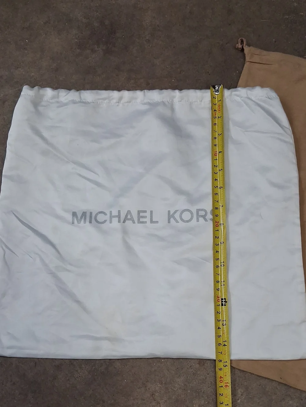 2 Michael Kors Drawstring Dust Bags, 1 White & 1 Tan